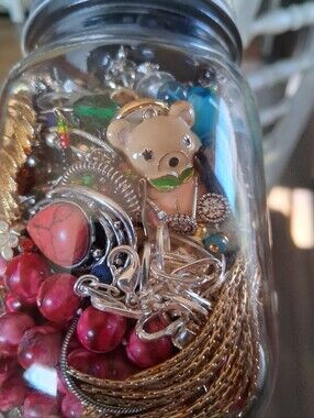 Mystrey Jewelry Jar  Bundle For Crafts DIY Tiny Odd Lot Small Earrings Vintage